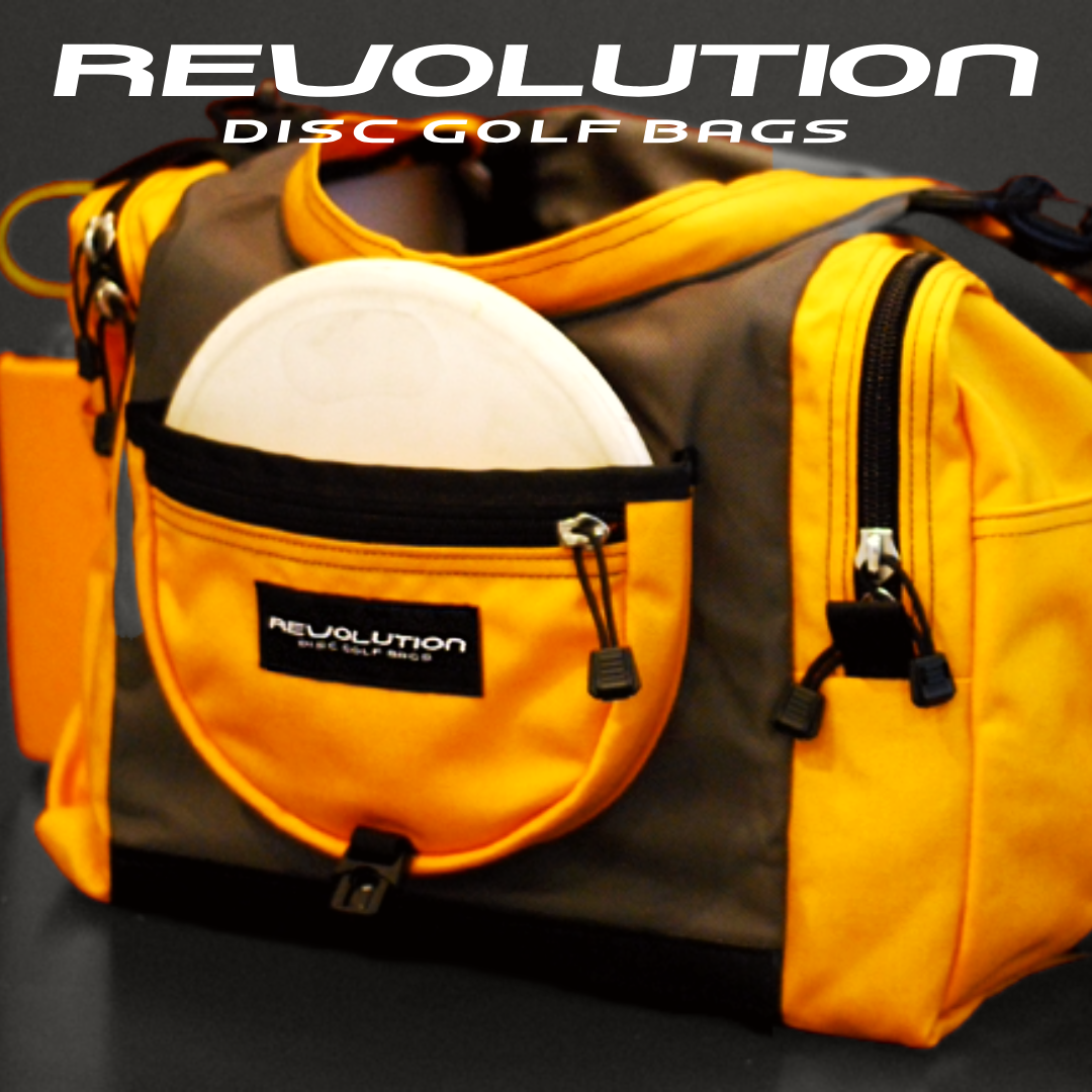 Gotta Go Gotta Throw Revolution Carolina Team V3 disc golf bag in Golden Dream with multiple compartments and adjustable straps.