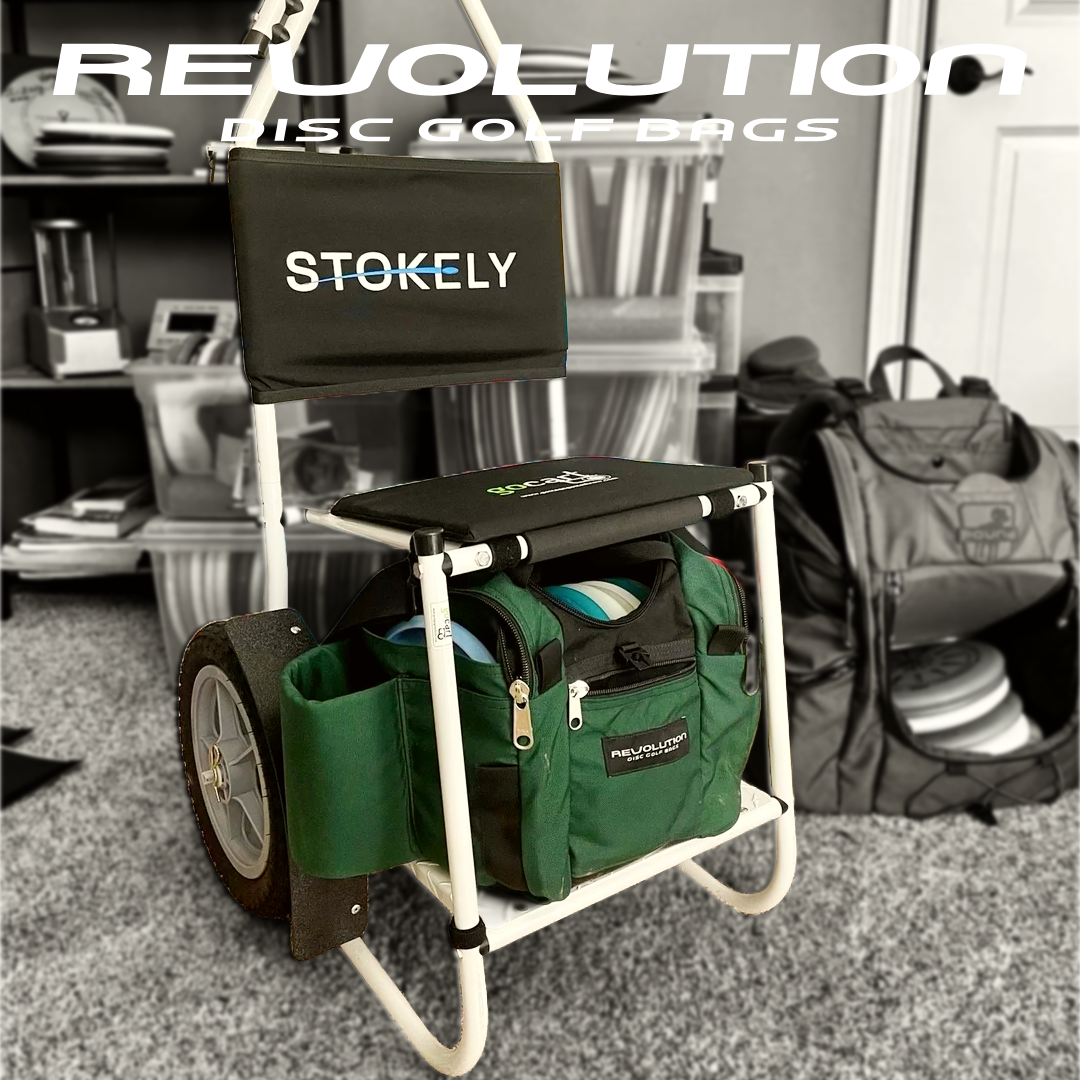 Gotta Go Gotta Throw Revolution Mini Deluxe V3 disc golf bag in forest green with multiple compartments and adjustable straps