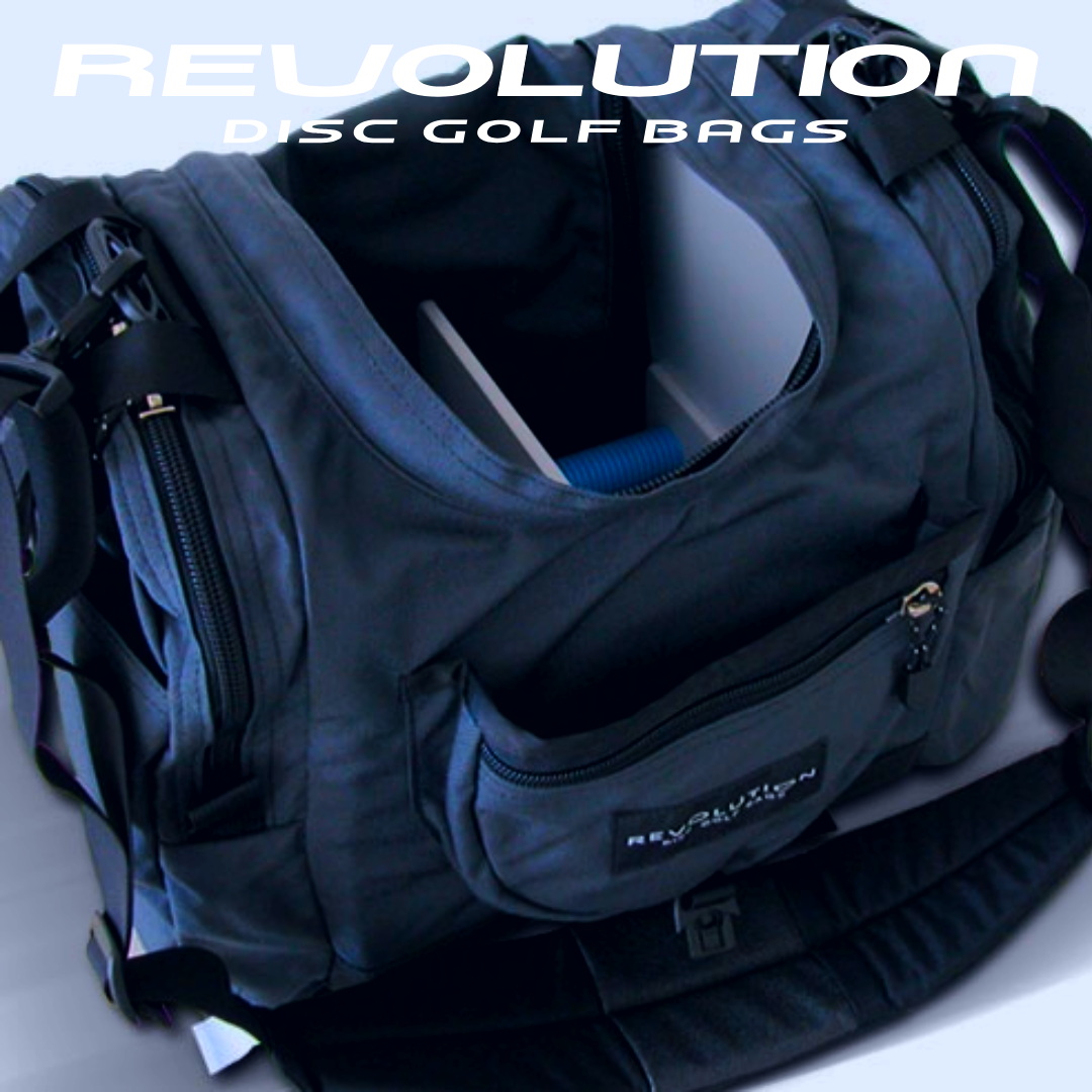 Gotta Go Gotta Throw Revolution Carolina Team V3 disc golf bag in Mountain Mist color with multiple compartments and adjustable straps.