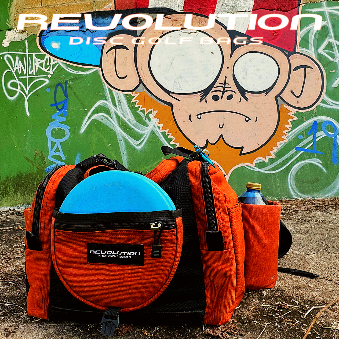 Gotta Go Gotta Throw Revolution Carolina Team V3 Disc Golf Bag in rust with multiple compartments and adjustable straps.