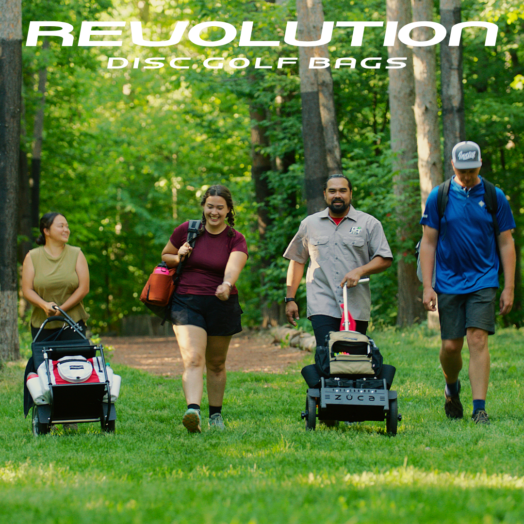 Gotta Go Gotta Throw Revolution Carolina Team V3 disc golf bag in rust color with multiple storage compartments and adjustable straps