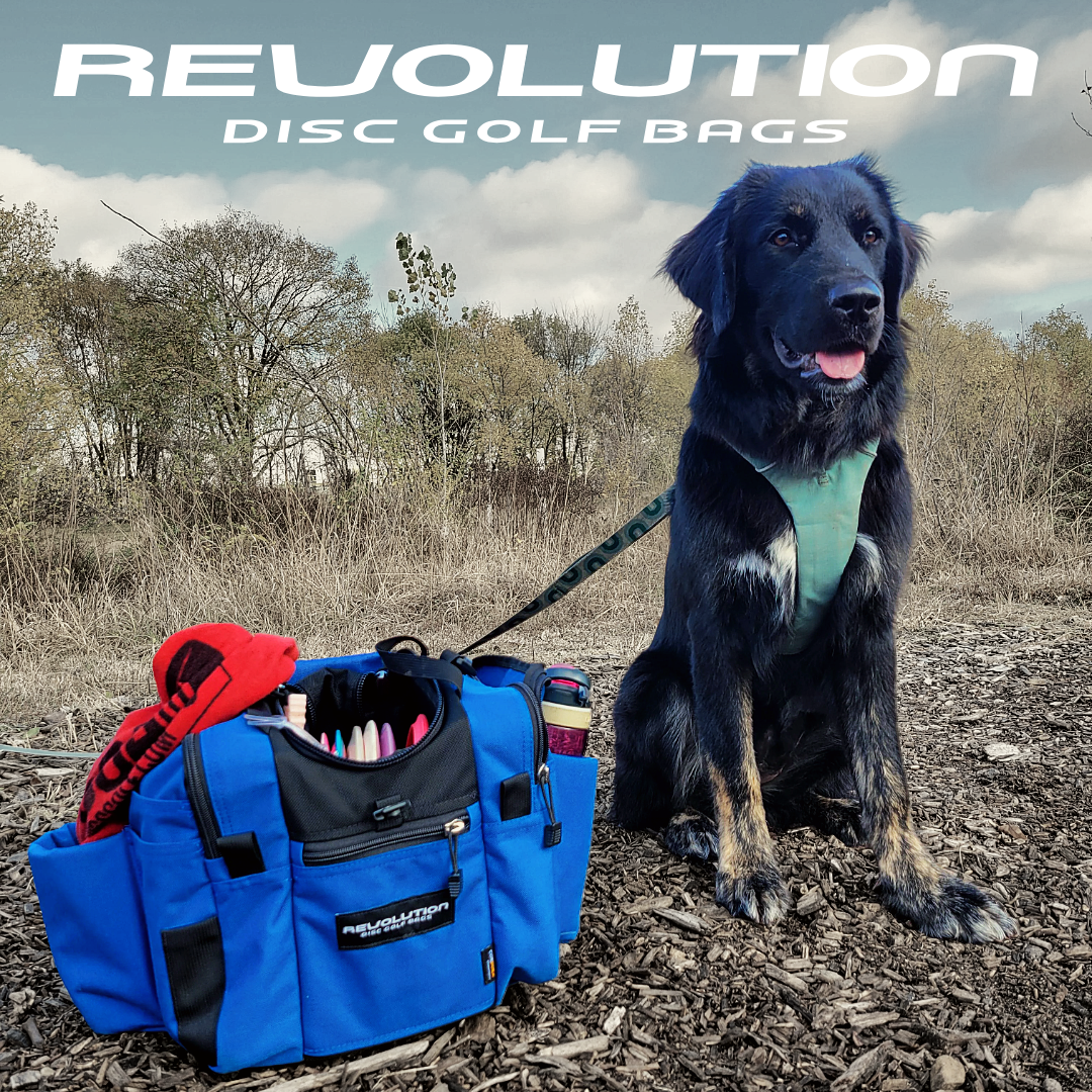 Gotta Go Gotta Throw Revolution Mini Deluxe V3 disc golf bag in lapis blue with multiple compartments and a compact design