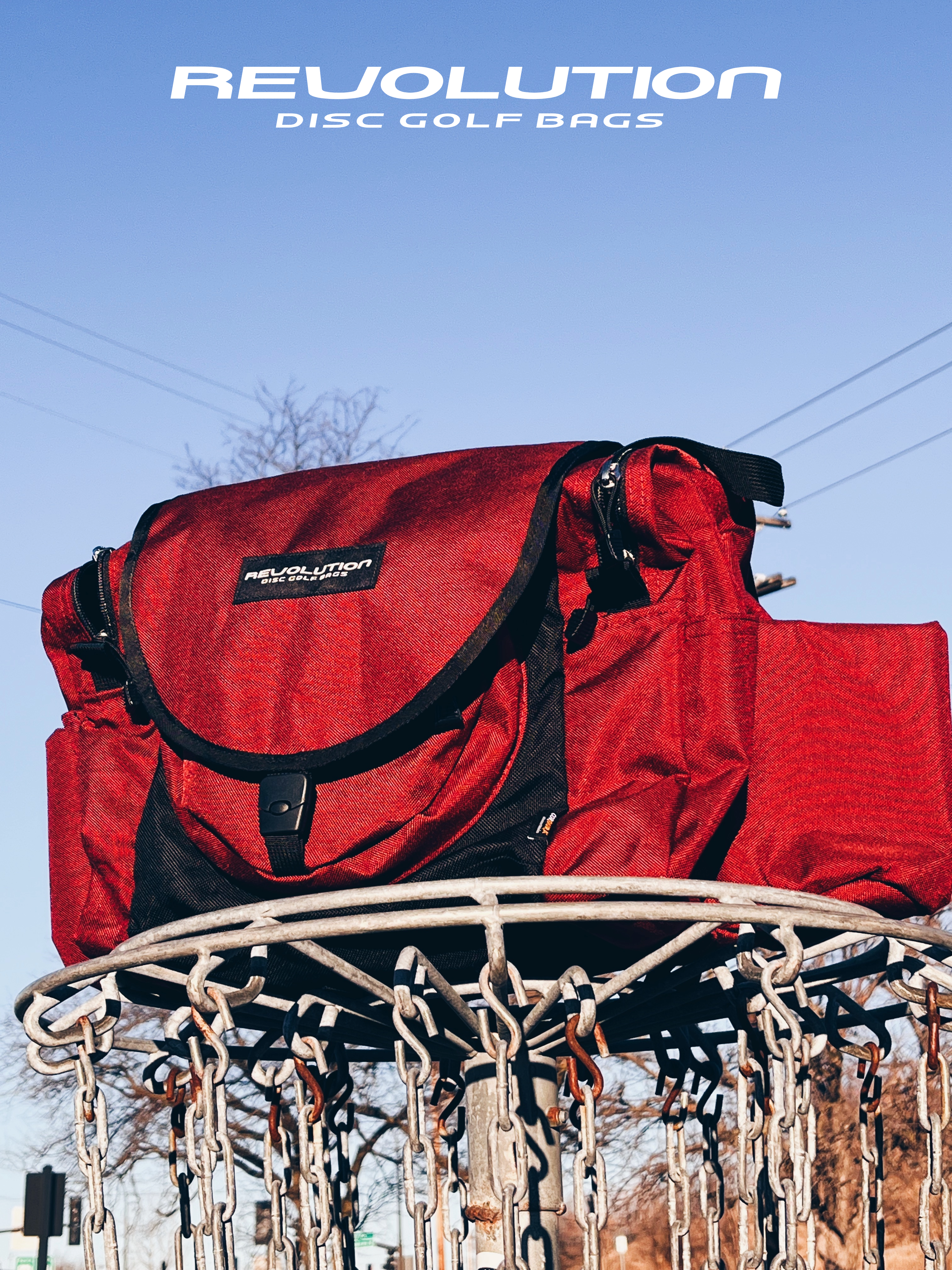Gotta Go Gotta Throw Revolution Carolina Team V3 disc golf bag in crimson with multiple compartments and adjustable straps.