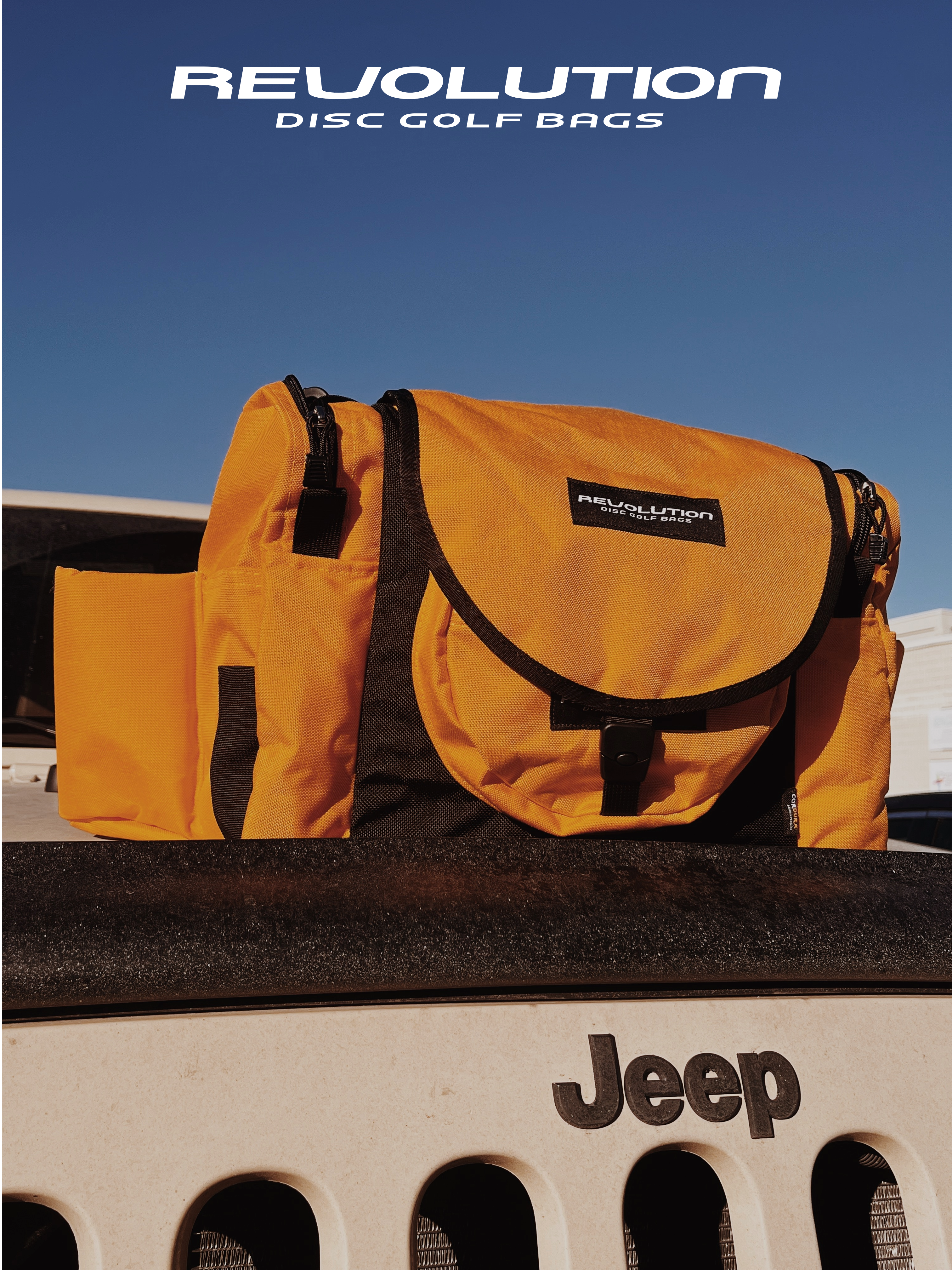 Gotta Go Gotta Throw Revolution Carolina Team V3 disc golf bag in golden dream color with multiple compartments and adjustable straps.