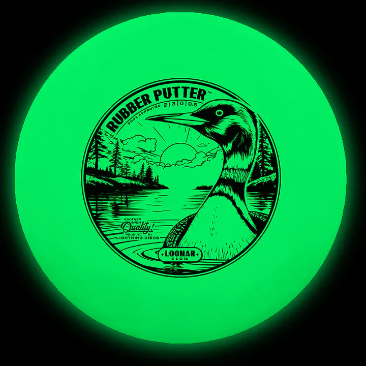 Gotta Go Gotta Throw Lightning Loonar Glow Rubber Putter golf disc with glowing surface, designed for accurate putting and short-range throws.