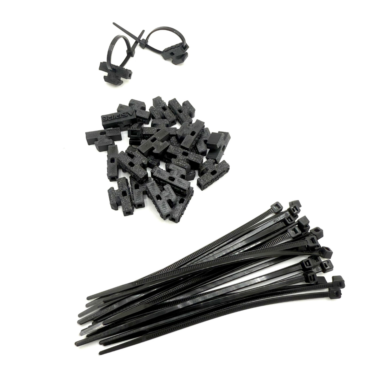 Aspire Auto Accessories wire management zip-tie holders for roof racks, black plastic accessories for organizing cables and cords.