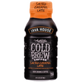 Pack of 12 Java House Cold Brew 8oz bottles in salted caramel latte flavor with sleek, transparent bottles and label details.