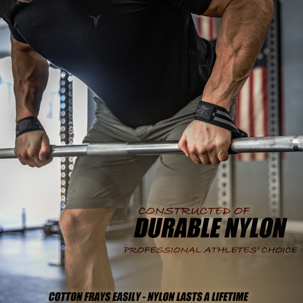 Iron Infidel lifting straps for weightlifting, showing black straps with reinforced stitching and padded wrist support.