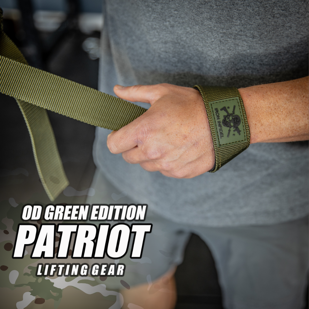 Iron Infidel lifting straps with padded handles and durable material for secure grip during weightlifting and strength training.