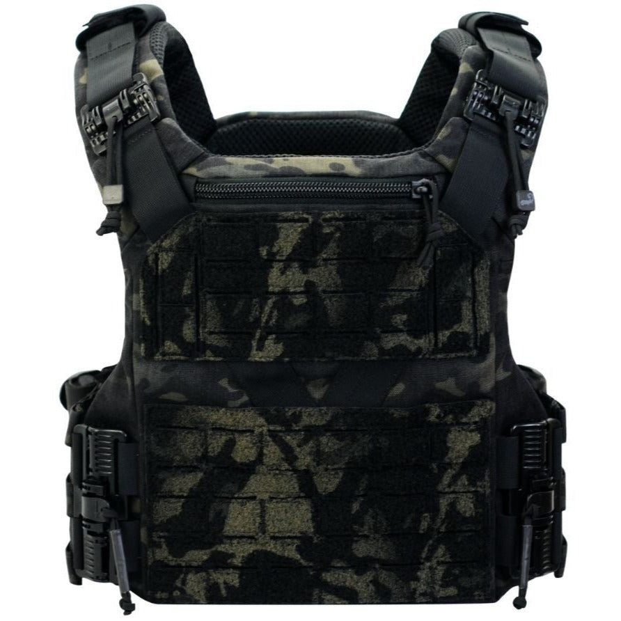 HCC Tactical K19 Plate Carrier (Gen 3) in black, featuring adjustable straps and multiple front pouches for gear.