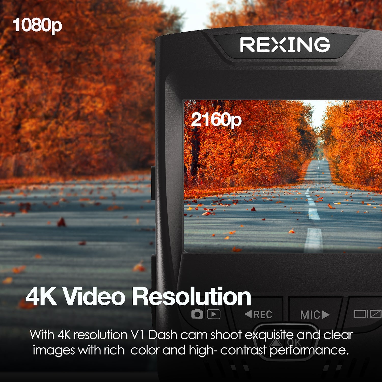 Rexing V1-4K Ultra HD dash cam with Wi-Fi, showcasing a sleek design and high-resolution lens for clear video recording.