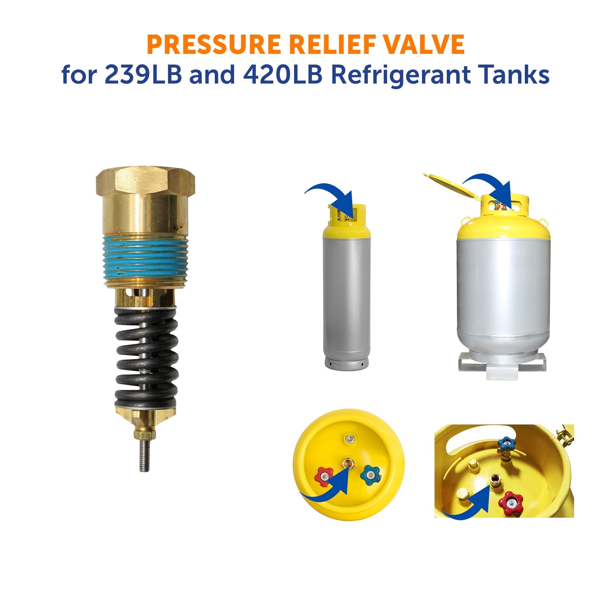 Flame King pressure relief valve for 239LB and 420LB refrigerant recovery tanks with 3/4" MPT fitting, rated at 400 PSI.