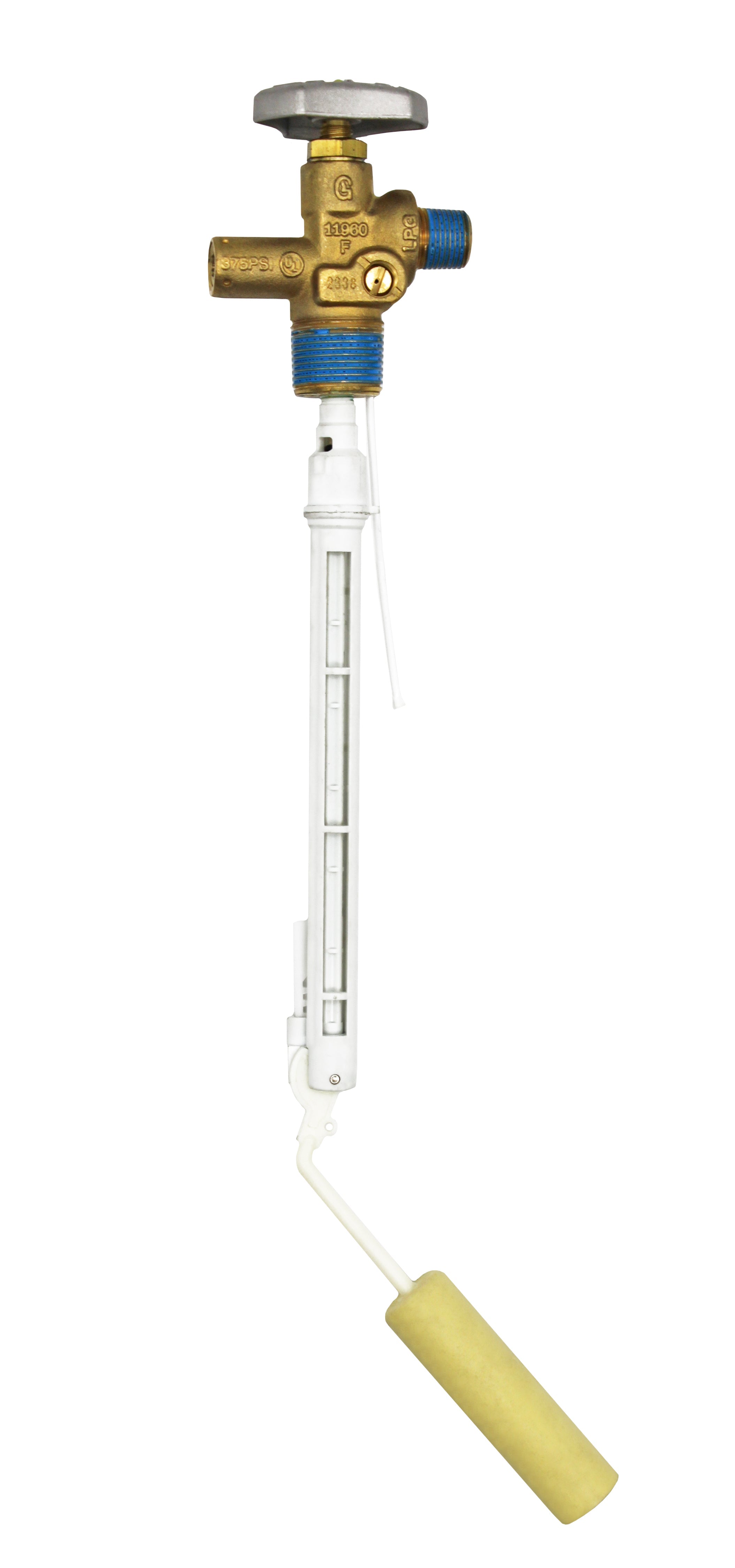 Flame King overfill protection valve for 20lb propane tanks, showcasing the safety valve attachment for propane accessories.