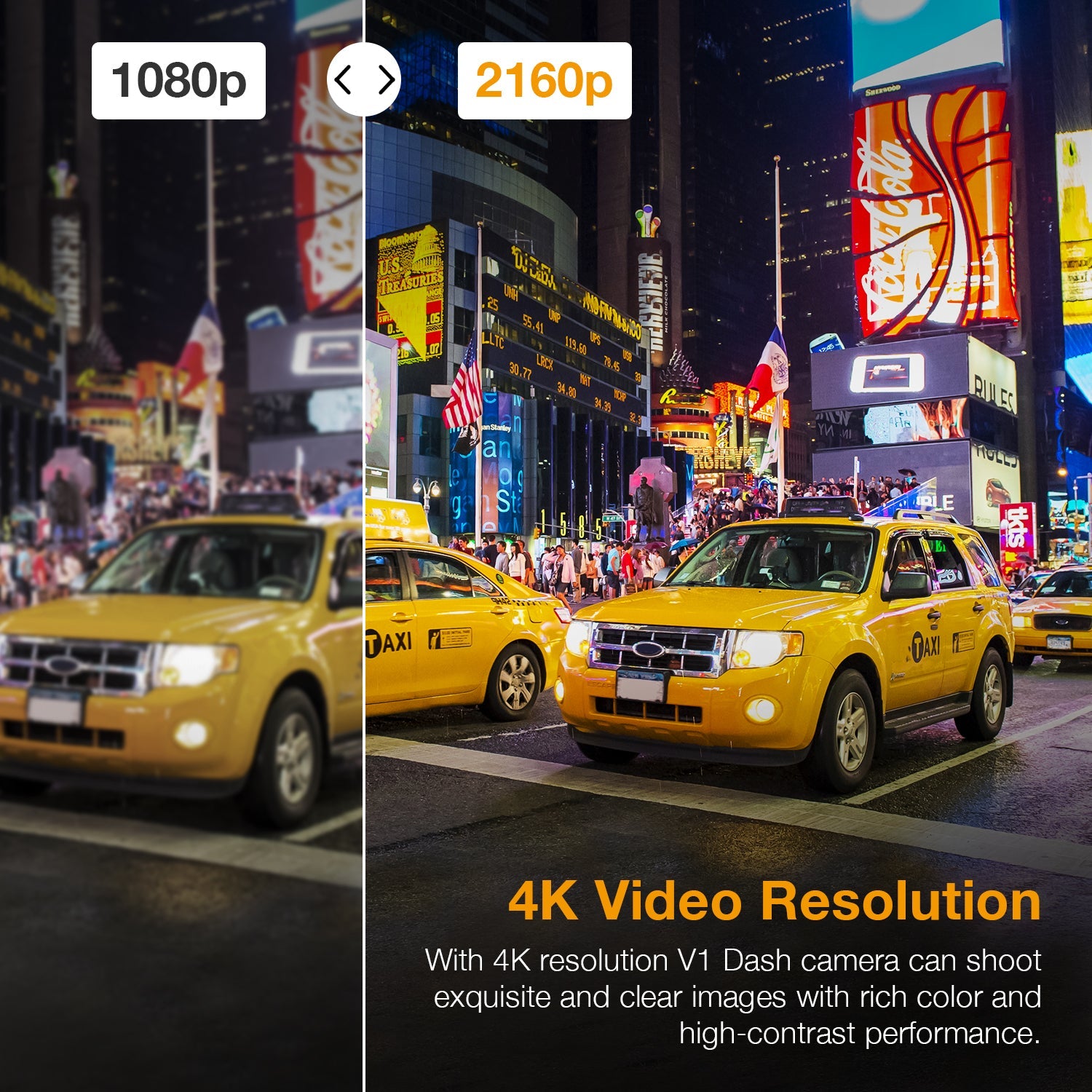 Rexing V1-4K Ultra HD car dash cam with built-in GPS, Wi-Fi, and CPL filter installed, mounted on a vehicle dashboard.