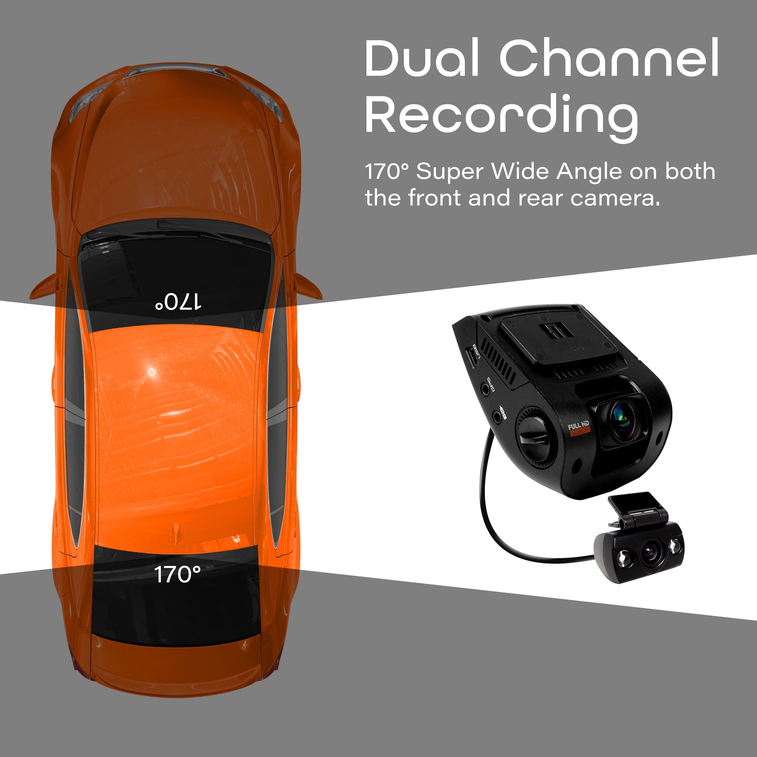 Rexing V1P 4K dual channel dash cam showing front and interior cameras with Wi-Fi connectivity