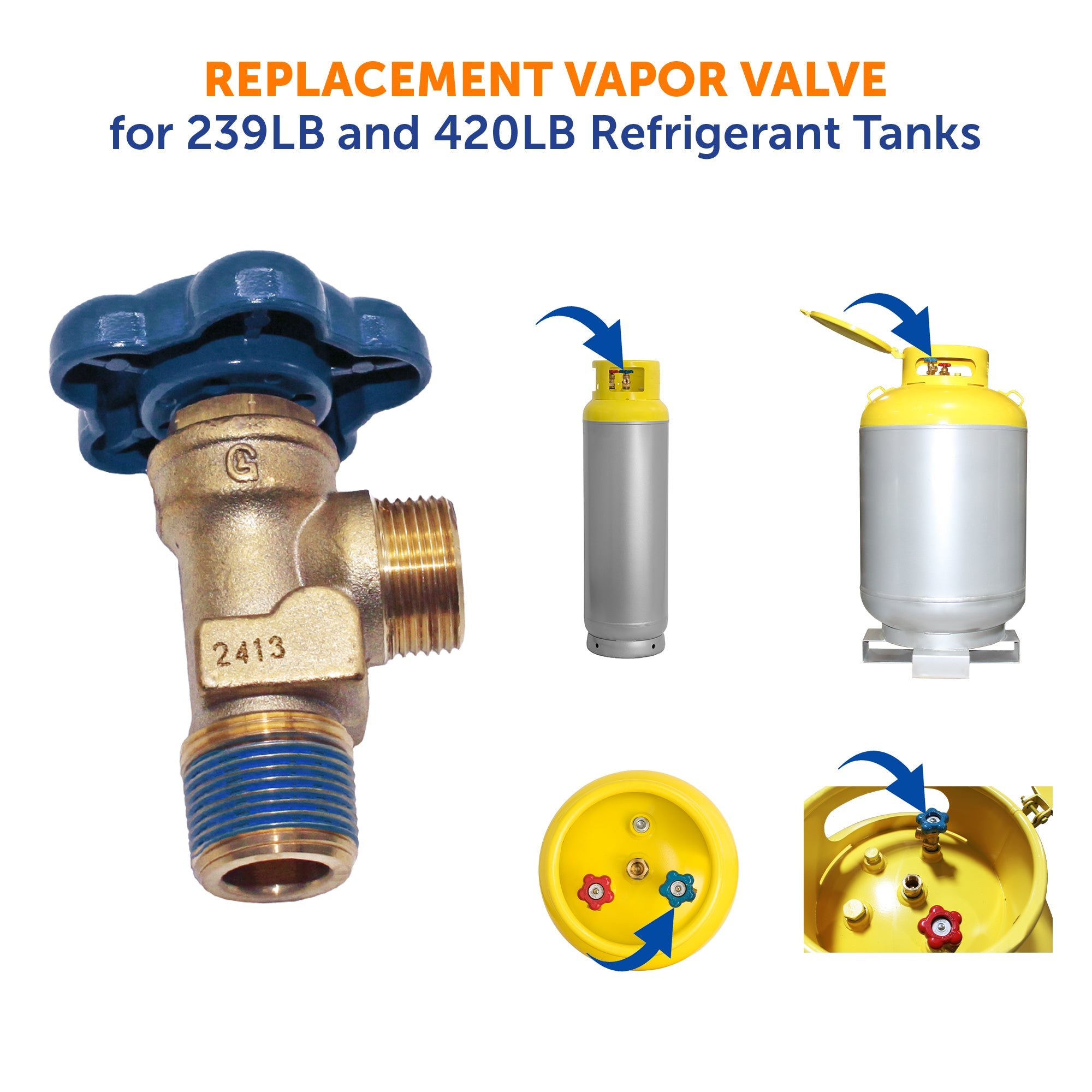 Flame King propane refrigerant tank vapor valve for 239lb and 420lb tanks, compatible with Flame King products.