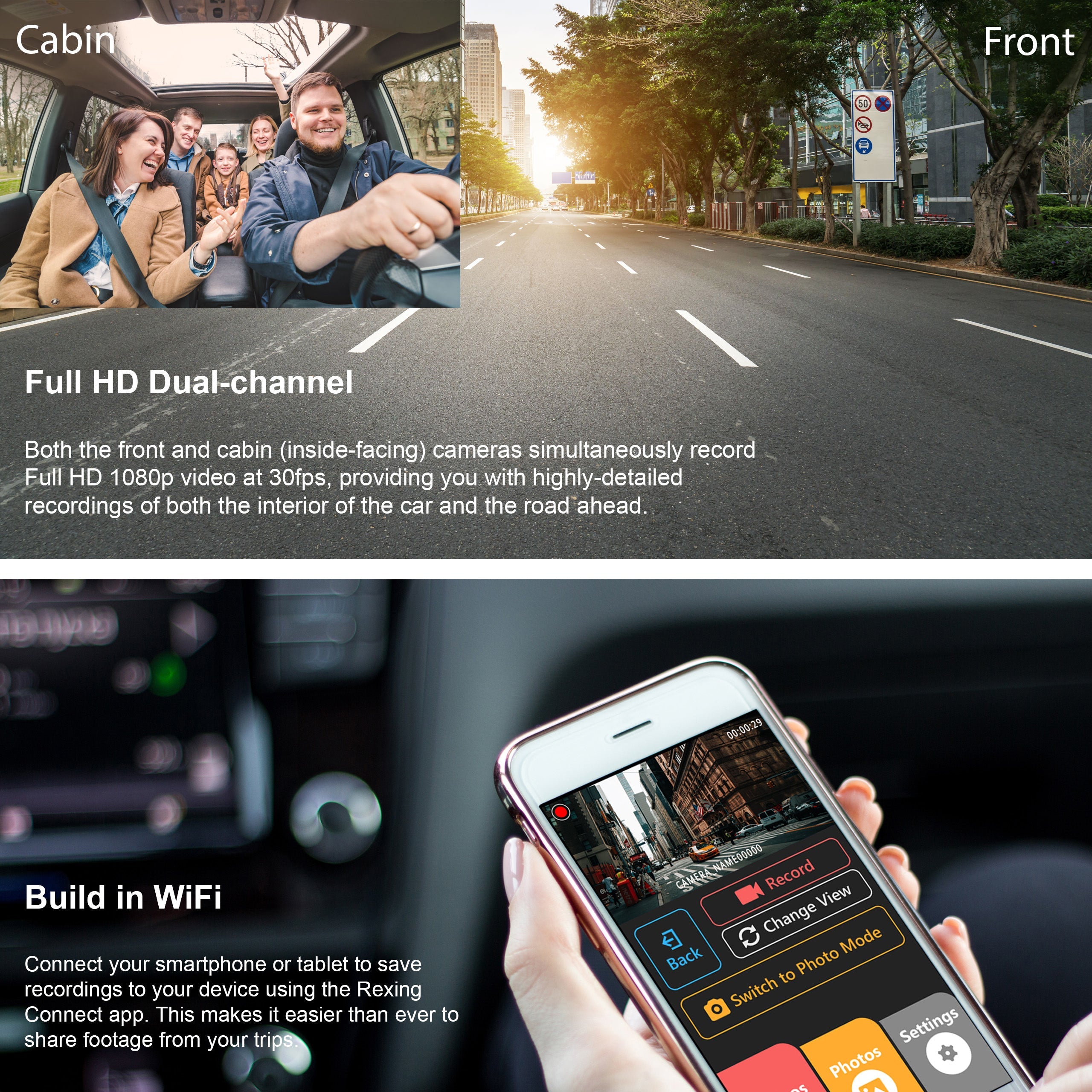 Rexing V3C Dual Camera Front and Inside Cabin Full HD 1080p Dash Cam with WiFi - We The Collective