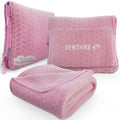Pink VENTURE 4TH travel blanket and pillow set displayed together, perfect for comfort during travel.