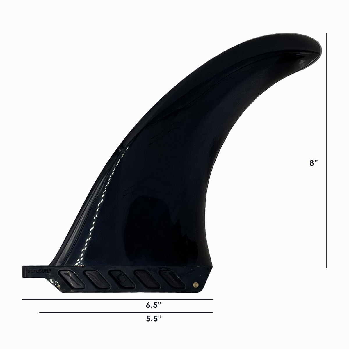Vamo Life 8-inch Findestructible Safety Flex Fin with toolless screw, designed for surfboards and SUPs, featuring a dolphin-shaped nose design.