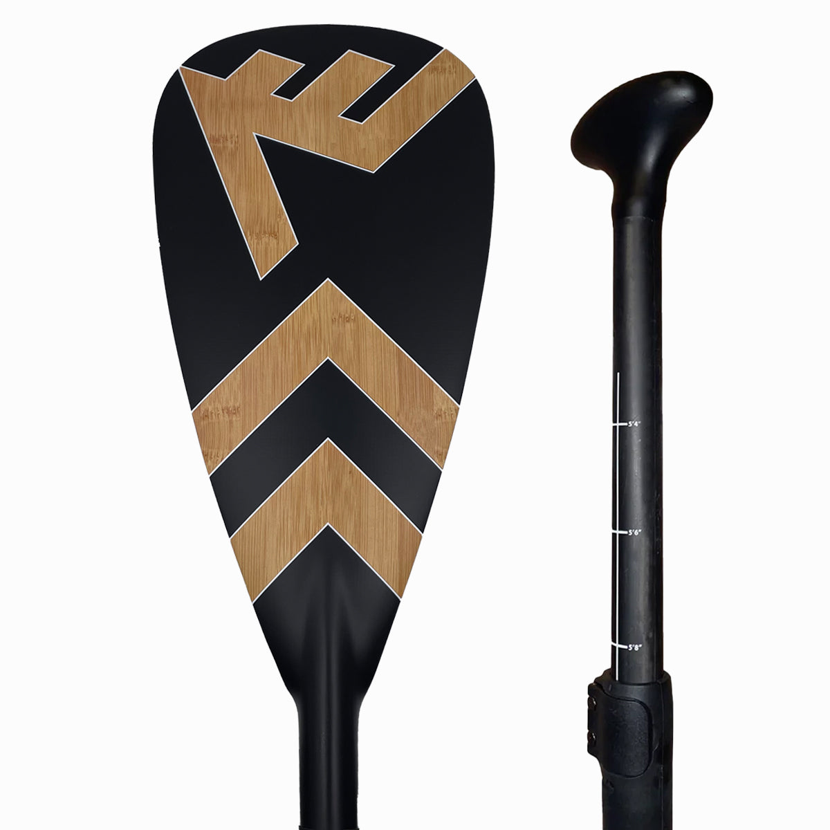 Vamo Life bamboo adjustable paddle with carbon-fiber and ABS edge for stand-up paddleboarding on water.