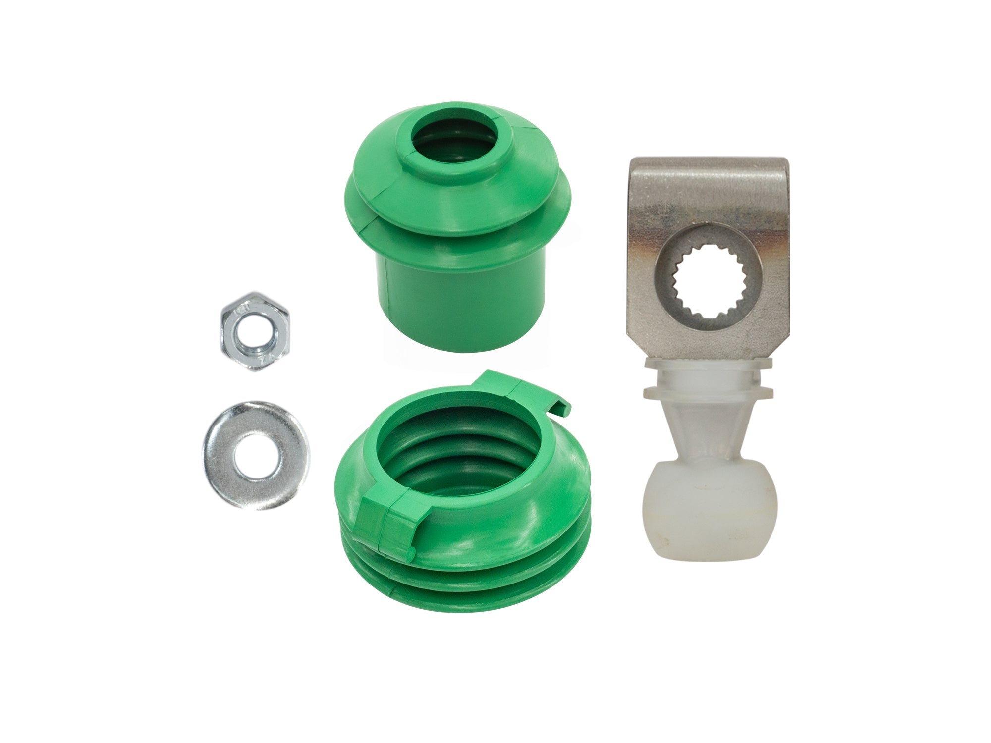 GoWesty Vanagon shifter fix kit with green components, designed to improve gear shifting performance and durability.