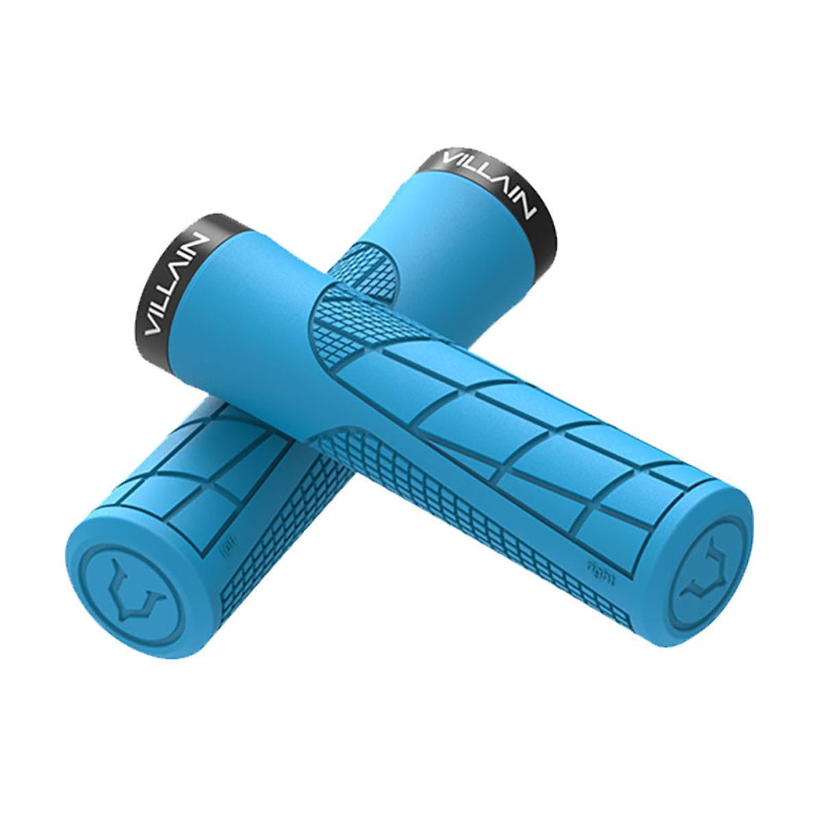 Blue Villain Arrest 1st Offense MTB grips by ZEITBIKE, close-up of textured rubber grips designed for mountain biking.