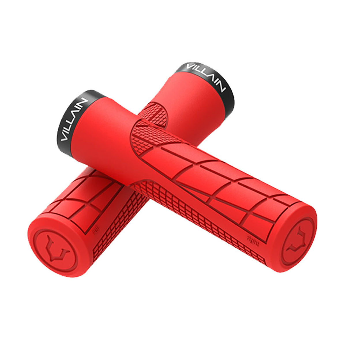 Red Villain Arrest 1st Offense MTB grips by ZEITBIKE with textured rubber for enhanced grip and control on mountain bikes.