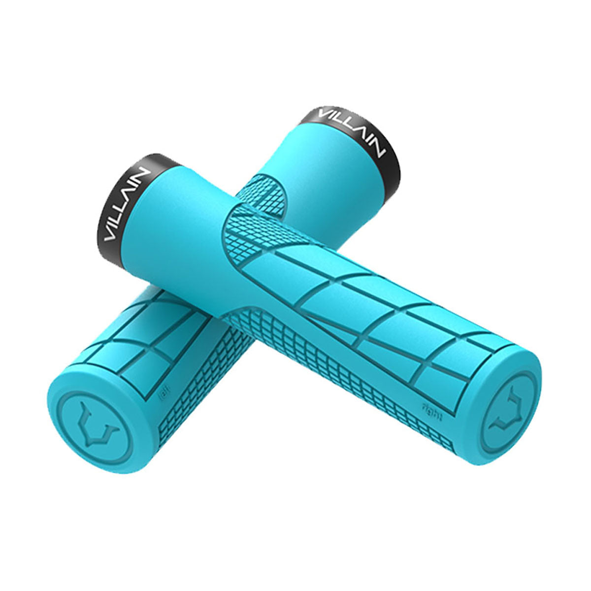 Turquoise Villain Arrest 1st Offense MTB grips by ZEITBIKE with textured rubber surface for enhanced grip and control.