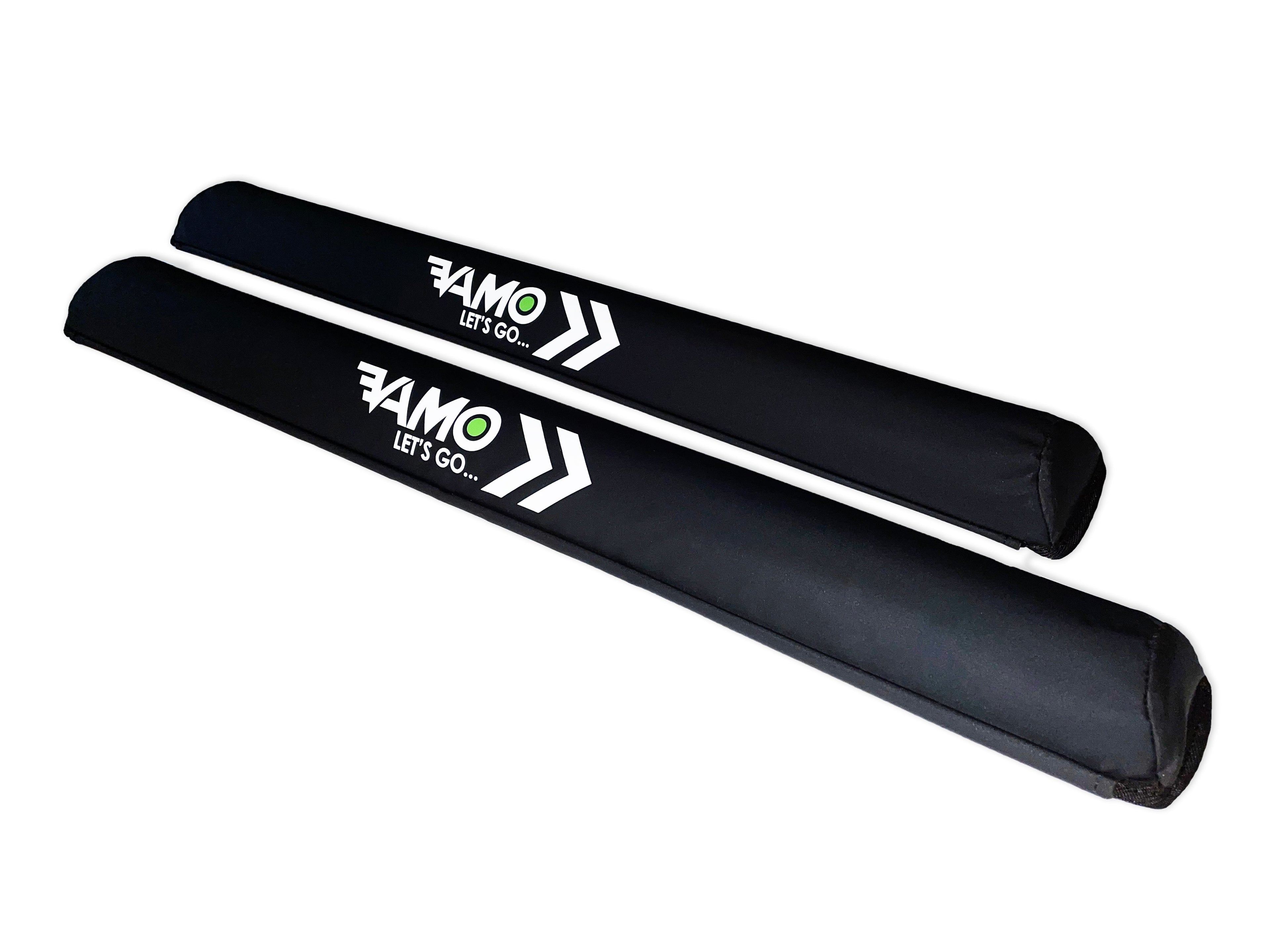 Vamo Life 30" and 18" Aero Bar Rack Pads for paddleboards, surfboards, and kayaks on a rack, providing padding and protection