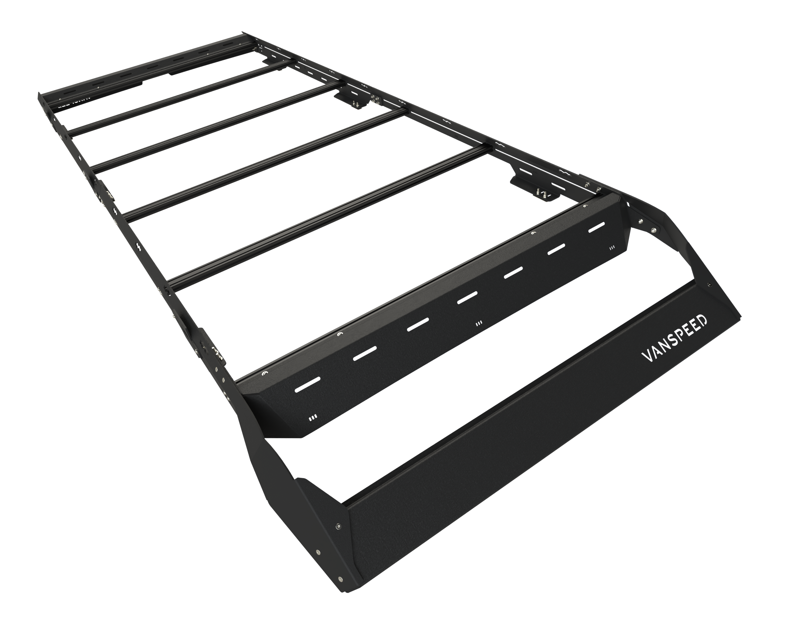 The Van Mart Sprinter Scout Rack 144 mounted on a van, showcasing its sturdy design and functional features.