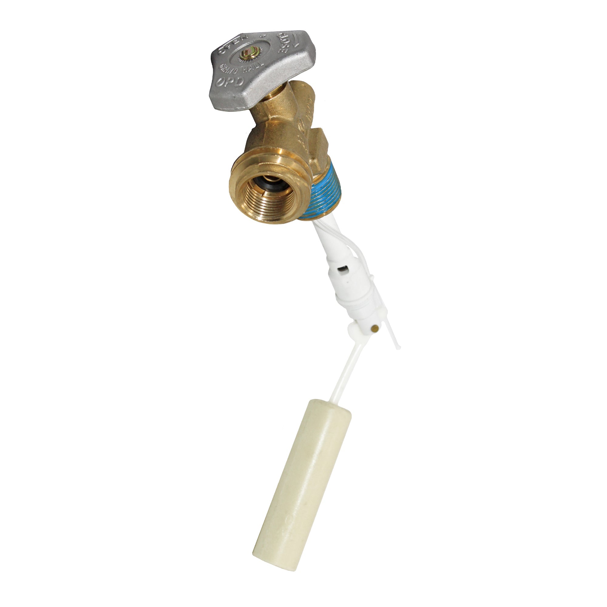 Flame King 30lb OPD valve for propane accessories, showcasing the durable design and safety features of the product.