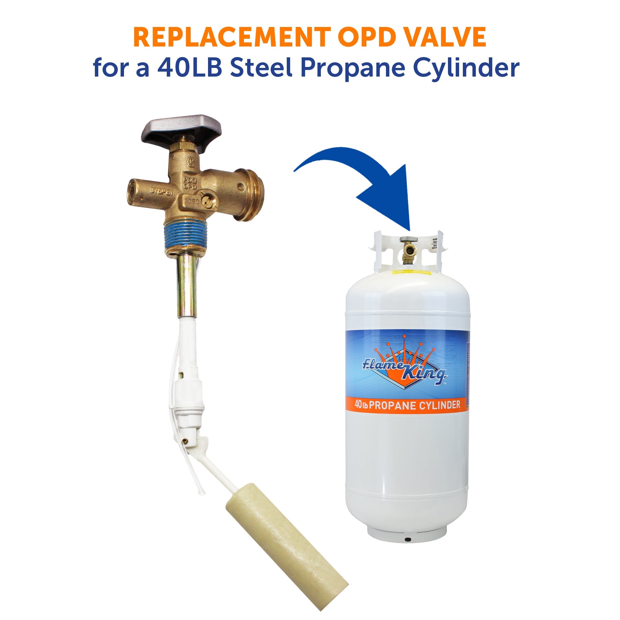 Flame King 40lb propane tank with OPD valve, featuring a sturdy design and safety features for propane accessories.