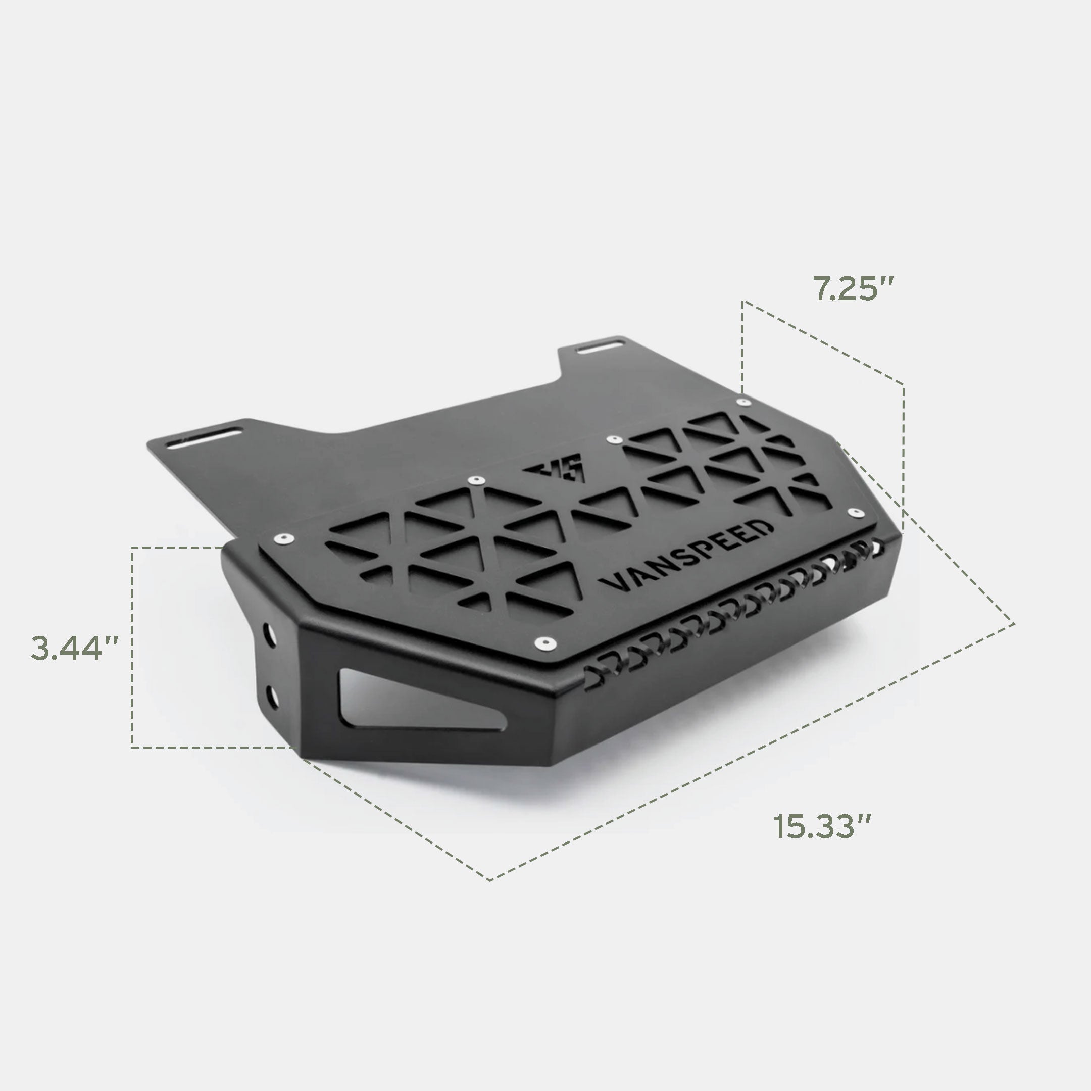Mini rear step from The Van Mart, designed for Sprinter vans, showcasing dimensions and sturdy exterior build.