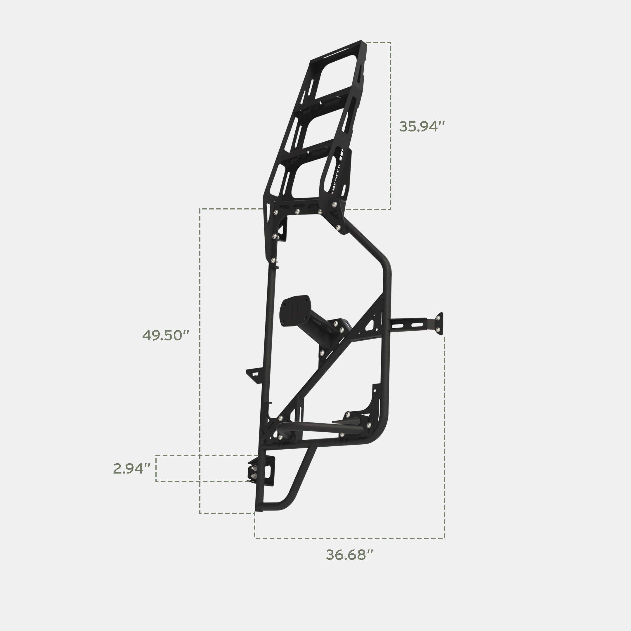 Vanspeed Sprinter rear tire carrier mounted on van exterior, showcasing durable metal construction and secure attachment.