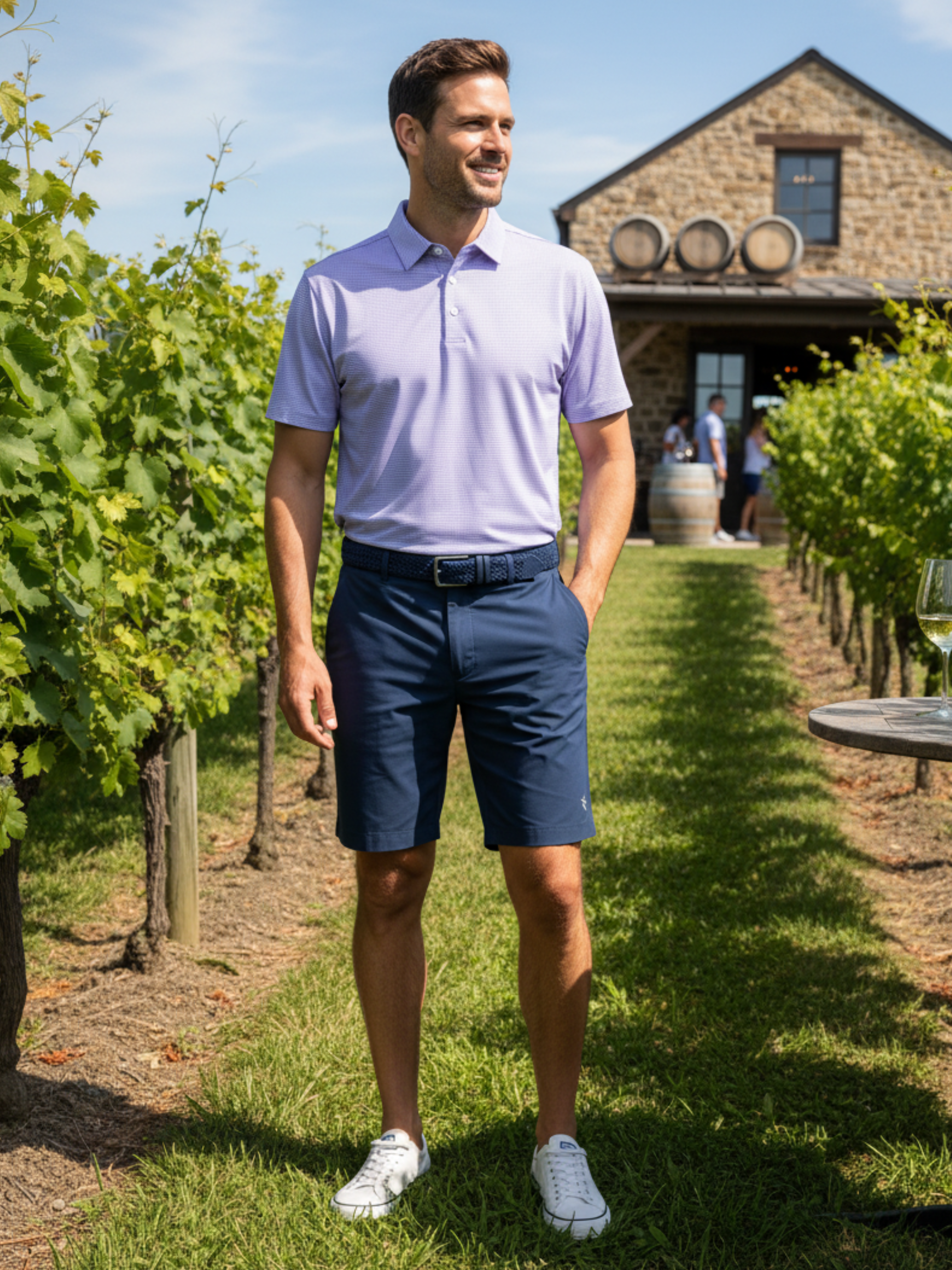 White Water Life Vineyard Lavender Polo shirt, soft lavender color, classic fit, lightweight cotton fabric, ideal for casual wear