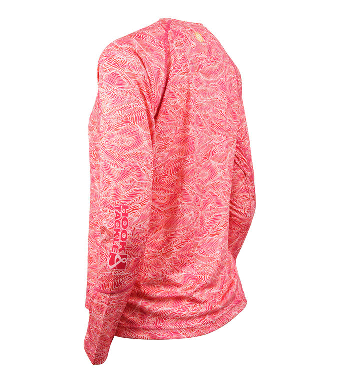 Women's Hook & Tackle Swells L/S UV fishing shirt in light blue, showcasing long sleeves and sun protection features.