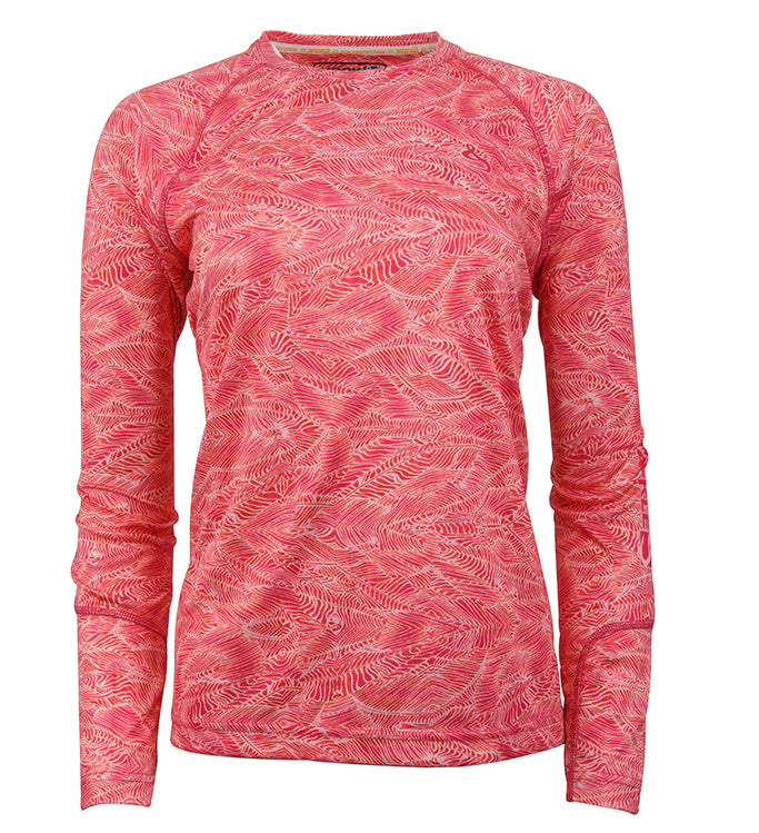 Women's Hook & Tackle Swells L/S UV fishing shirt in light color, showcasing long sleeves and sun protection features.
