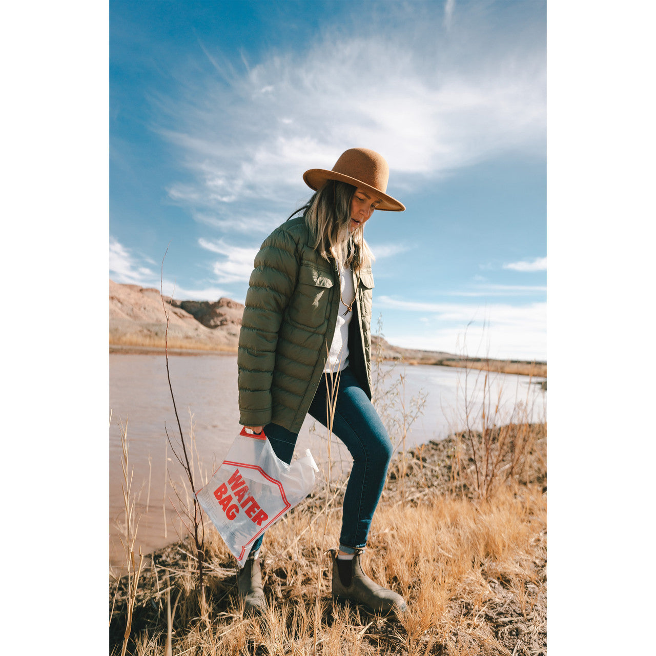 2-gallon food and water bag from QuakeKits, flexible plastic water container with secure cap for emergency preparedness