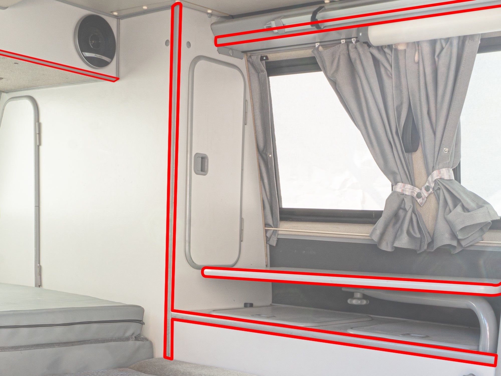 GoWesty Vanagon Westfalia cabinetry edge molding, 25 feet, with water and closet details for custom interior finishing.