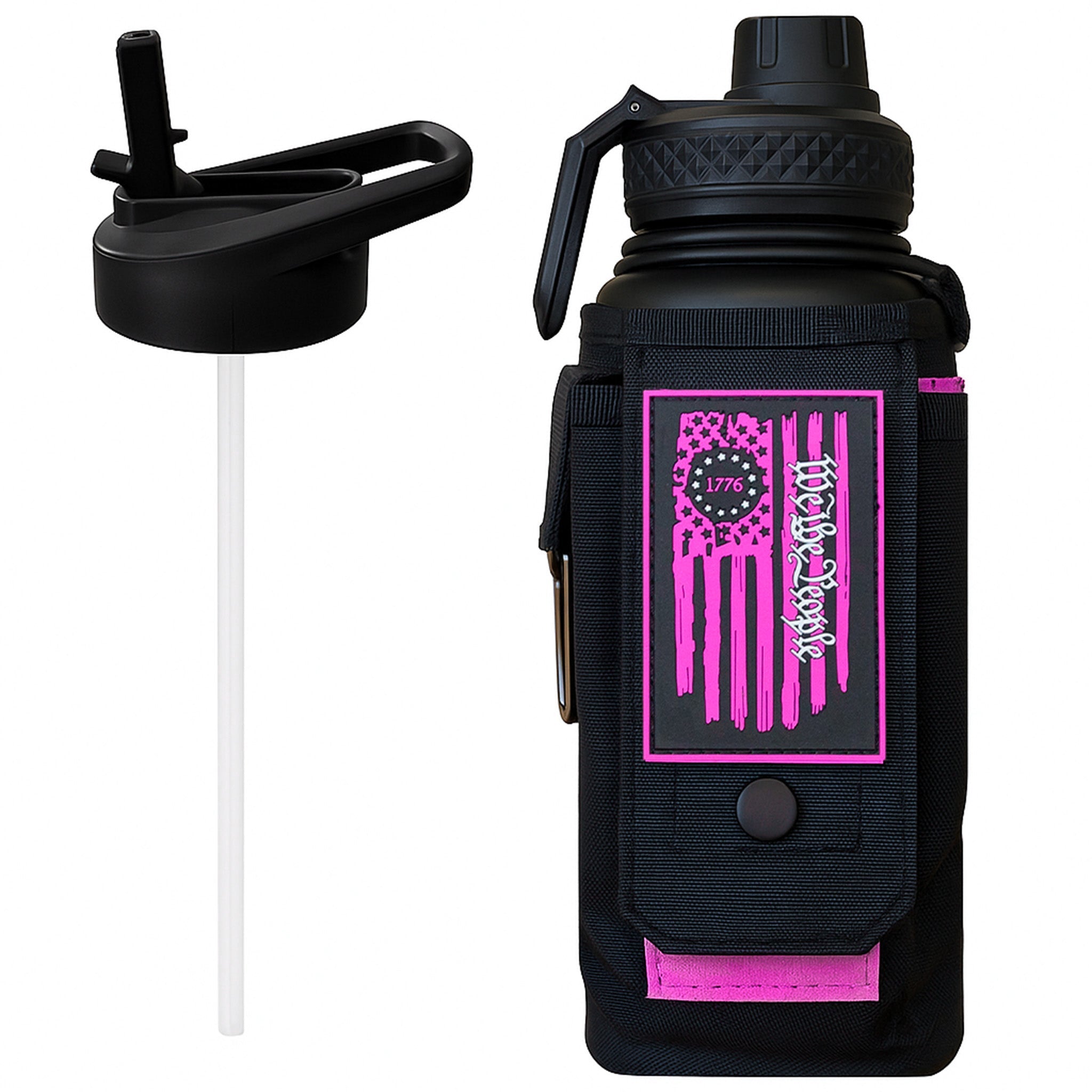 Iron Infidel 32oz Compact Battle Bottle water bottle with a black cap and rugged design, suitable for outdoor and gym use.