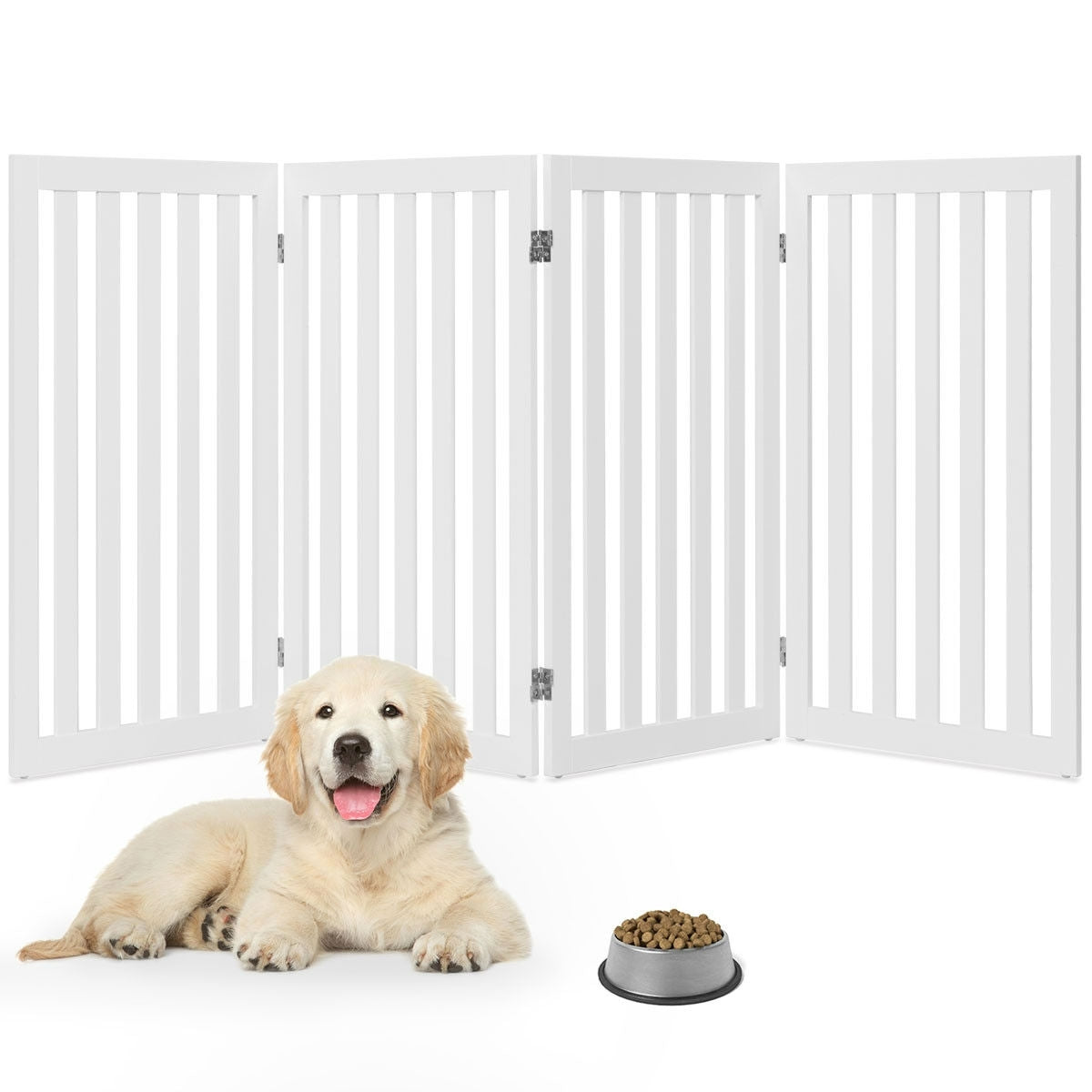 Folding 4-Panel Dog Gate Pet Fence in White Wood Finish - OVERLANDERS Outfitter