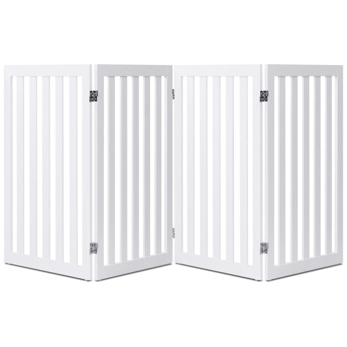 Folding 4-Panel Dog Gate Pet Fence in White Wood Finish - OVERLANDERS Outfitter