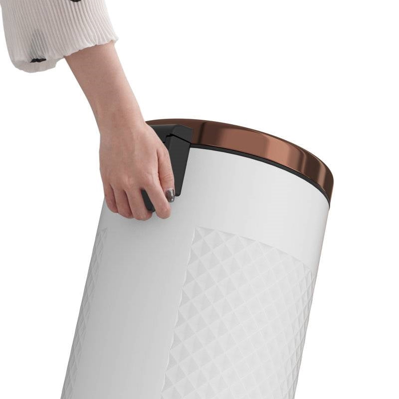 White and gold metal hands-free step-on trash can, 8 gallons, suitable for kitchen use by HomePacific.