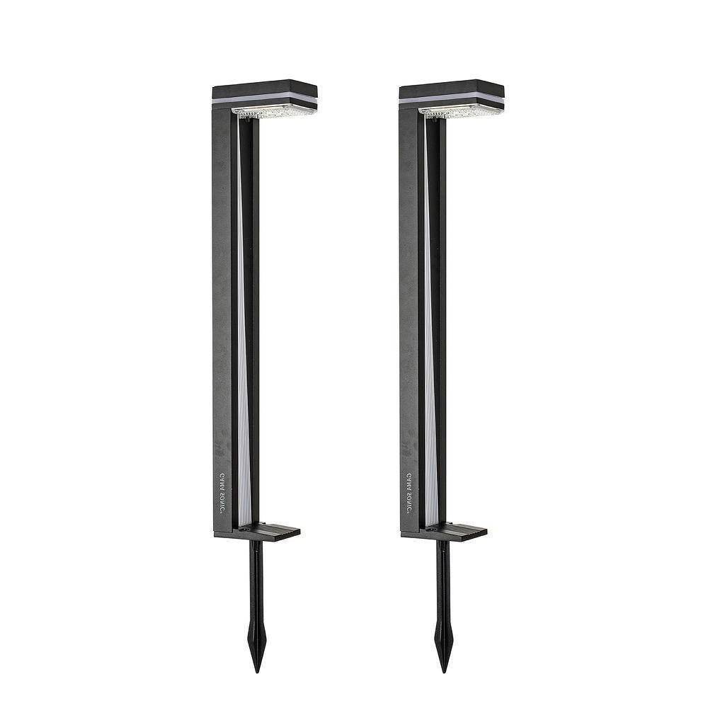 Set of 2 modern outdoor solar lights with white LED bulbs for yard pathway lighting by HomePacific.