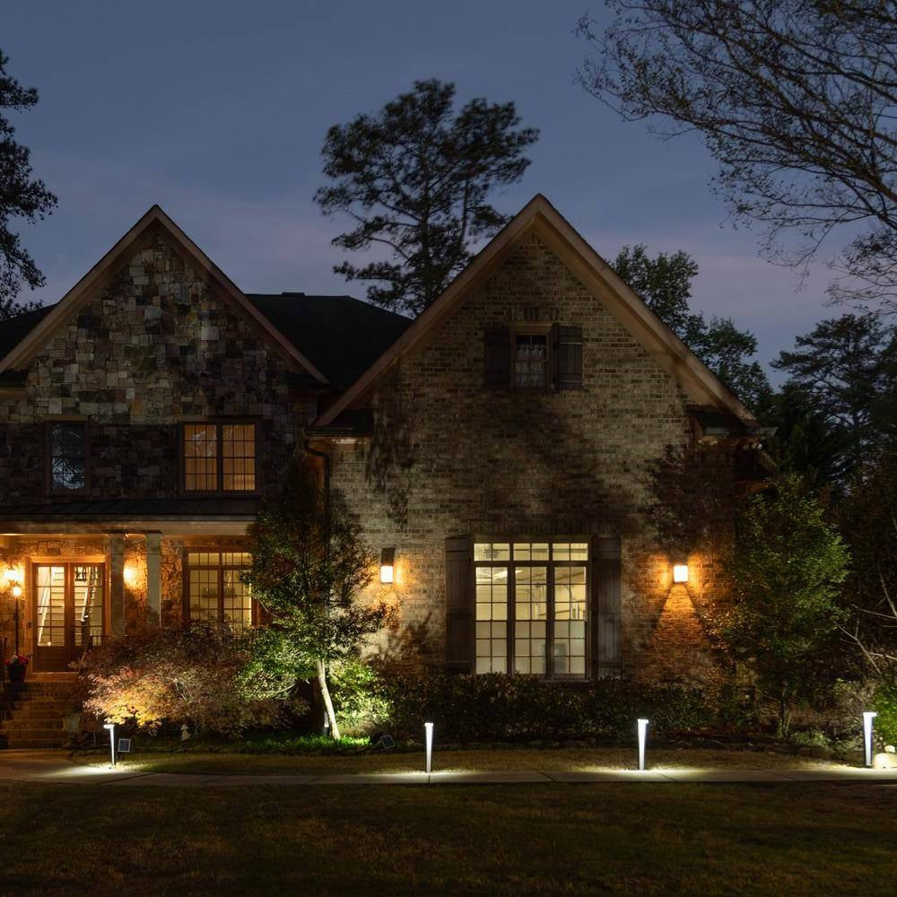 Set of 2 modern outdoor solar lights with white LED bulbs, ideal for yard and pathway illumination, by HomePacific.