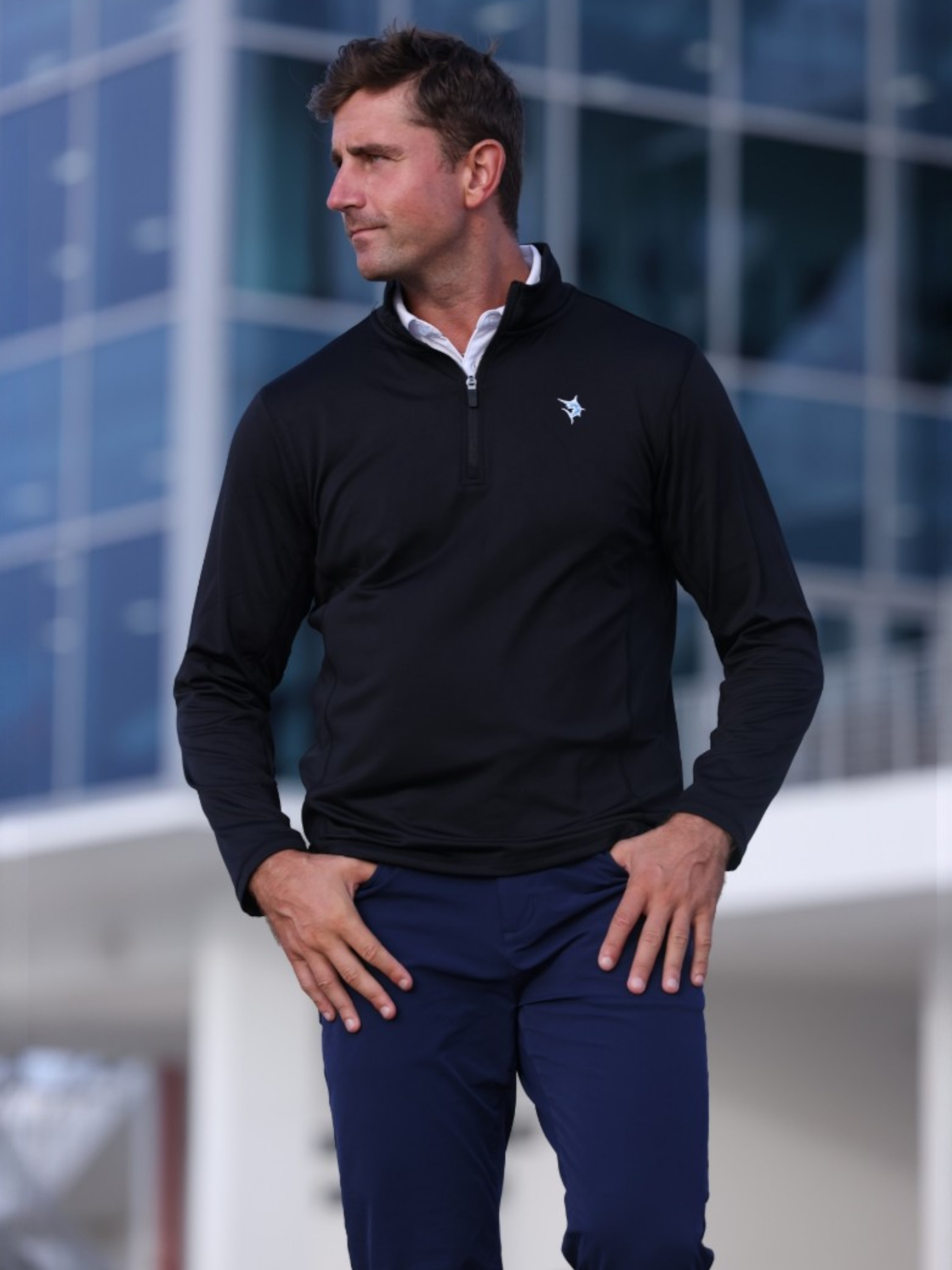 White Water Life Montauk quarter zip in black, showcasing the comfortable fleece fabric and sleek design.