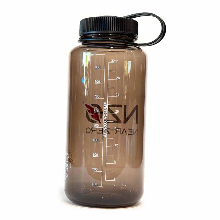Dark gray 32 oz. wide mouth water bottle from Near Zero Outdoor Gear, designed for camping and outdoor hydration.