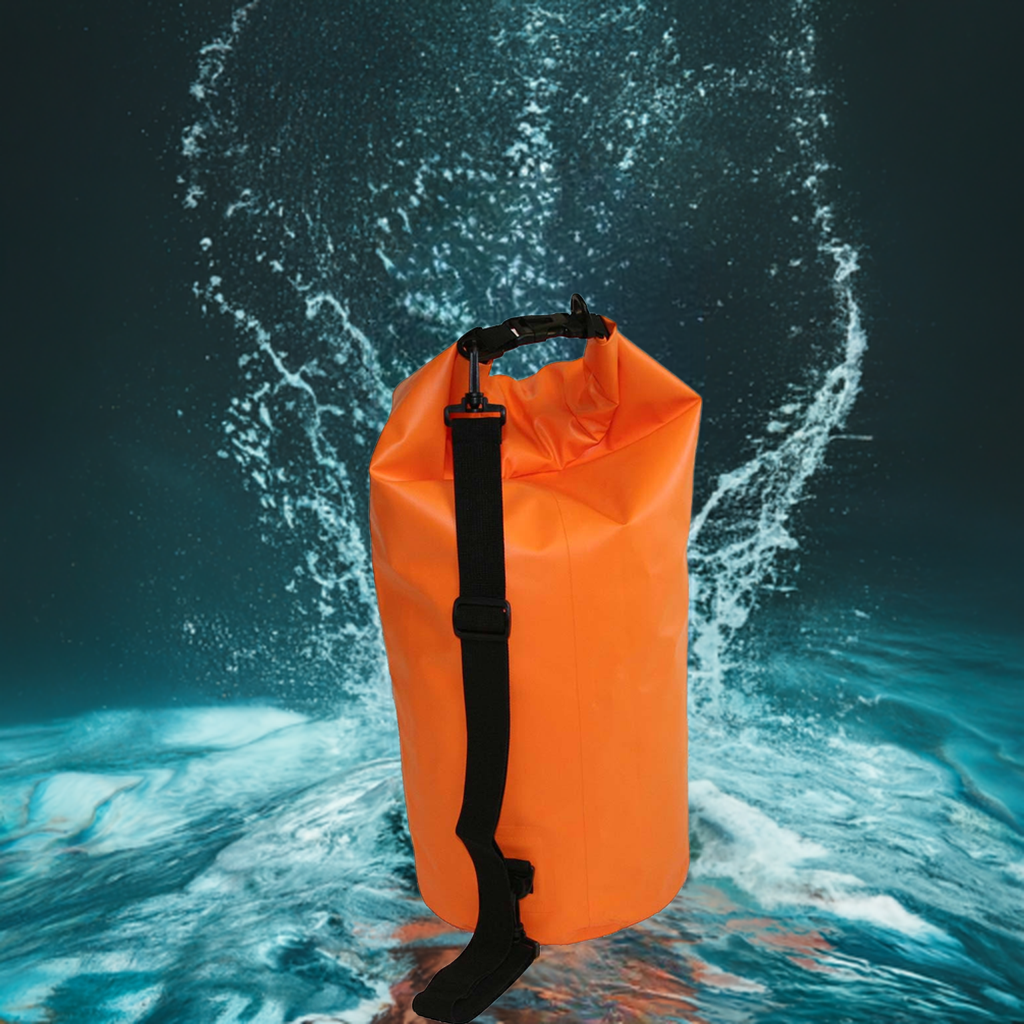High-visibility 30L waterproof dry bag with roll-top closure, designed for outdoor adventures and water protection.