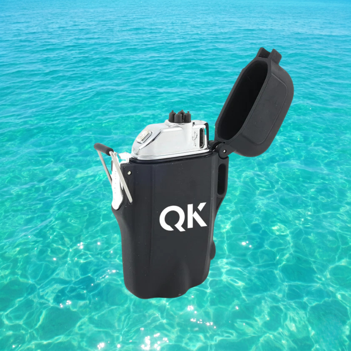 Waterproof plasma lighter from Quakekits with USB recharge, windproof arc and built-in flashlight for reliable light and ignition.