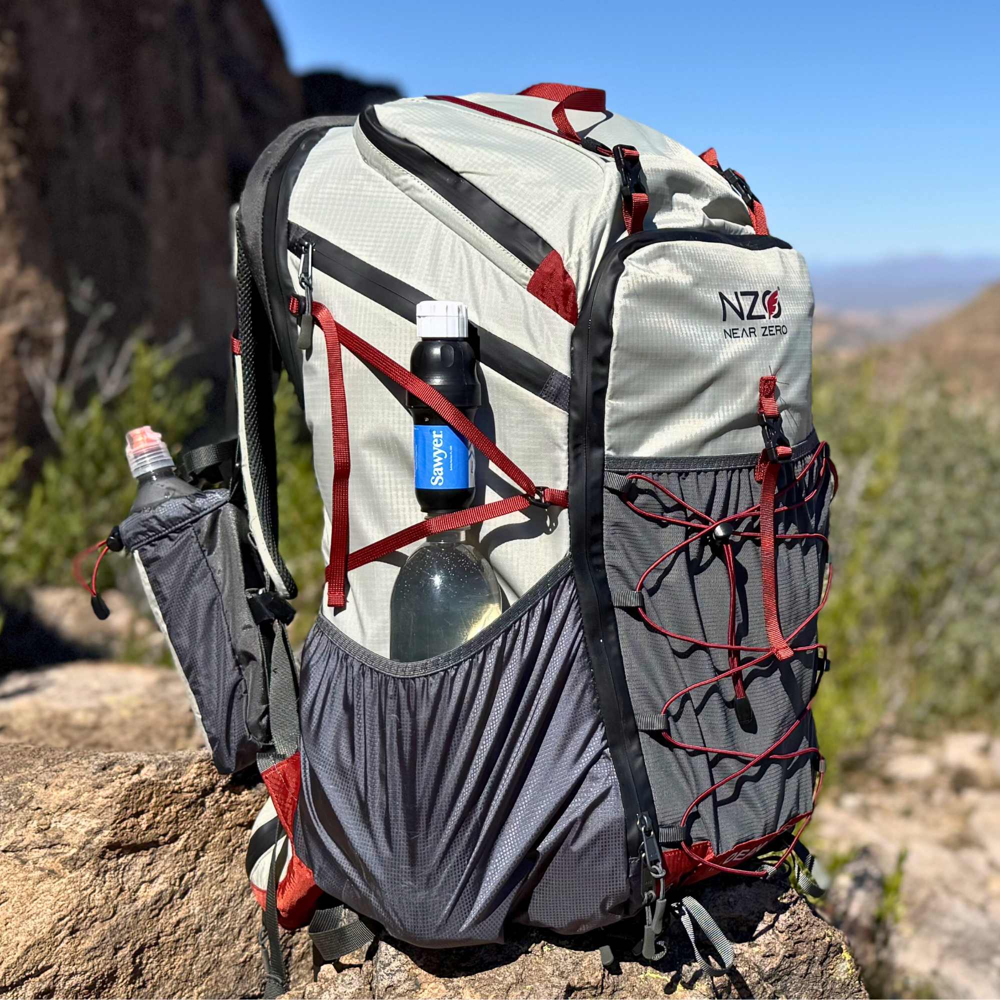 Near Zero Outdoor Gear Dean TR 50 overnight hiking backpack with adjustable straps and multiple compartments for outdoor adventures.
